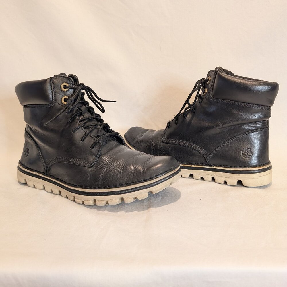 Black Leather Lace-Up Ankle Boots - Women's
